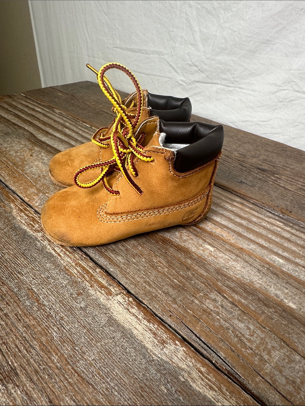 Timberland Little Kids Wheat Suede Lace-Up Boots with Dark Collar